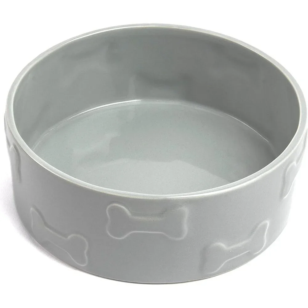Park Life Designs Gray with Bones Medium Pet Bowl 6.25 in Diameter Ceramic 14017